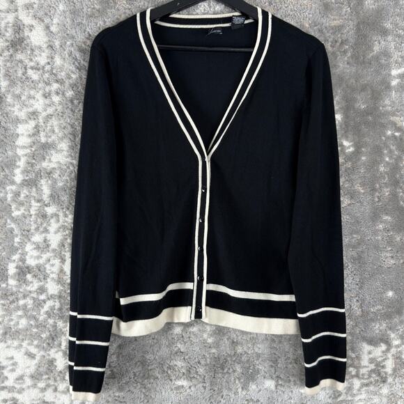 Moda Internation Sz L Striped Cardigan Sweater Black Long Sleeve Casual Outdoor - Picture 1 of 8